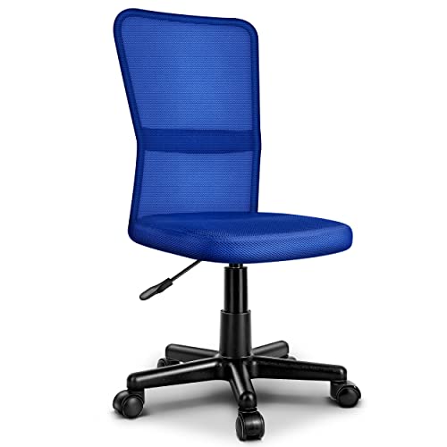 TRESKO Bürostuhl Schreibtischstuhl Drehstuhl, mit Kunststoff-Leichtlaufrollen, stufenlos höhenverstellbar, gepolsterte Sitzfläche, ergonomische Passform, Lift SGS-geprüft (Blau)