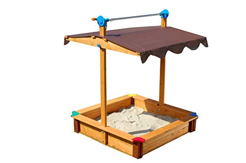 GASPO Sandkasten Felix | L 100 x B 100 x H 120 cm | Sandkiste aus Holz mit absenkbarem Dach | einfaches Bausatzsystem