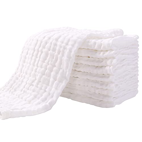 Yoofoss Mullwindeln Spucktücher 10er Stoffwindeln 30x49 cm Mulltücher Saugstark Waschlappen Baumwolle Faltwindeln für Baby Kochfest Premium Qualität Weiß