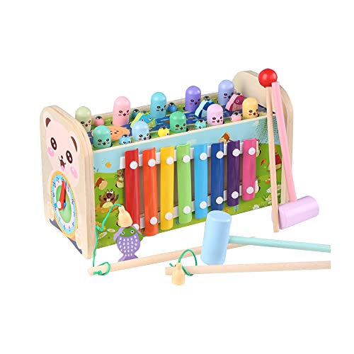 LYTGTOP Montessori Spielzeug, 7 in 1 Xylophon und Hammerspiel, Holz Lernspielzeug Hammerspiel, Kinderspielzeug Klopfbank, für Jungen und Mädchen ab 1 2 3 4 Jahre