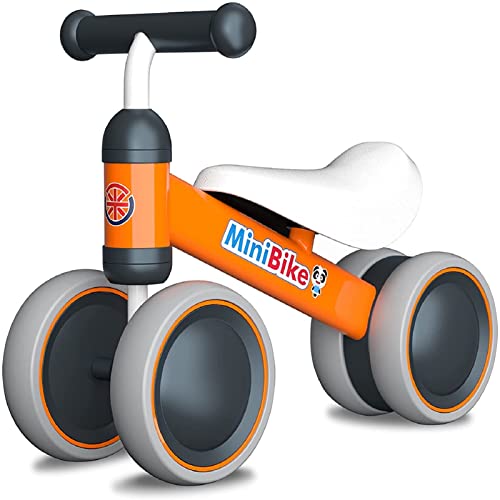 Kinder Laufrad Spielzeug für 10 - 24 Monate Baby, Lauflernrad mit 4 Räder, Erst Fahrrad für Jungen/Mädchen als Geschenke für 1 Jahr Alt Orange