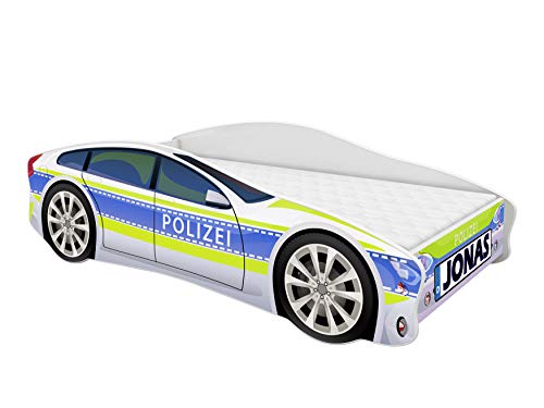 ACMA Kinderbett Auto-Bett Polizei mit Rausfallschutz,...