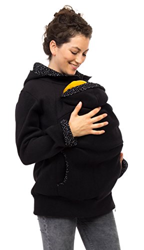 Viva la Mama Schwangerschaftsmode Umstandsjacke Tragepullover warm Jacke für Tragetuch Tragepulli - AHOI schwarz, kleine Punkte - XXL