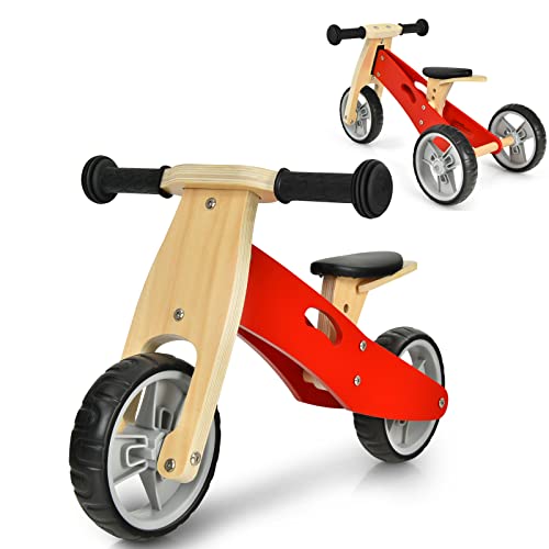 DREAMADE 2 in 1 Laufrad aus Holz, DREI-und Laufrad Dreirad für Jungs und Mädchen ab 18 Monaten, Lauflern-Dreirad, Trike mit verstellbarem Sitz & Eva-Reifen, Outdoor Spielzeug