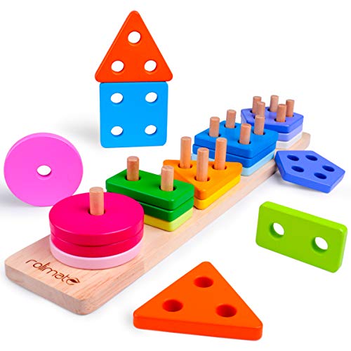 Steckspiel Stapelspiel Farben Sortierspiel aus Holz und Formen Holzblockspiel 