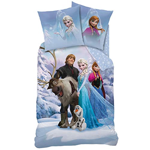 Familando Biber/Flanell Bettwäsche-Set Disney die Eiskönigin 135x200 80x80 100% Baumwolle Königin ELSA Schnee-Mann Olaf und Sven Frozen 2
