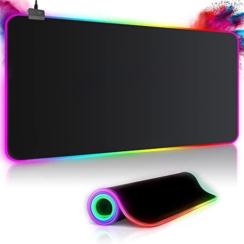 Gaming Mauspad RGB Mousepad 800x300mm XXL Gaming Mousepad groß mit 14 Beleuchtungs Modi 7 LED Farben Wasserdicht Anti Rutsch für Computer PC Professionelle Gamer, Schwarz …