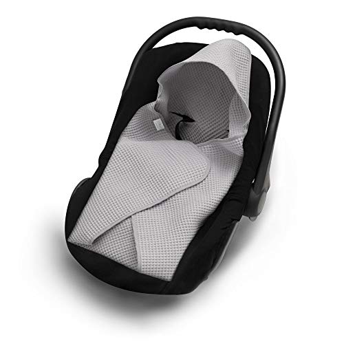 EliMeli Einschlagdecke für Babyschale 100% Baumwolle Baby Decke für Autositz aus Waffelstoff für den Sommer und Frühling, universal z.B. Maxi Cosi Ideal als Kuscheldecke Kinderwagedecke (Grau)