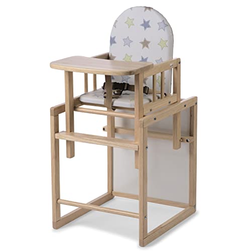 Geuther Hochstuhl NICO Baby Hochstuhl mit Tisch Babystuhl mit 3-Punkt Sicherheitsgurt Rückenteil Fußtrittbrett & gepolsterte Sitzfläche schadstofffreies Kinderzimmerzubehör Natur