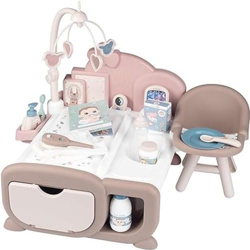 Smoby Toys - Baby Nurse Cocoon Puppen-Spiel-Set für Kinder ab 3 Jahren - 3-in-1 Spielcenter (Puppenbett, Wickeltisch & ESS-Station) - inkl. & Puppen-Zubehör