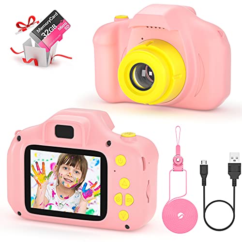 vatenick Kinder Digital Kamera Spielzeug Kleinkind Kamera Spielzeug 2 Zoll HD-Bildschirm 1080P 32 GB TF-Karte Jungen und Mädchen Geschenke Spielzeug für 3 bis 12 Jahre alte (rosa)