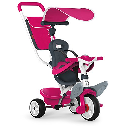 Smoby - Baby Balade rosa - Mitwachsendes Kinderdreirad mit Schubstange, Sitz mit Sicherheitsgurt, Metallrahmen, Pedal-Freilauf, für Kinder ab 10 Monaten