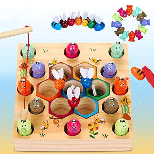 COOLJOY Magnetisches Angelspiel Holzspielzeug 2 in 1 Montessori Lernspielzeug Magnettafel Holz Fischspielzeug Geschenk für Kinder ab 2 3 Jahre Autorisiertes Patent
