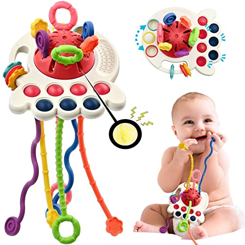 Baby Sensorisches Montessori Spielzeug ab 1 2 Jahr, Reise-Kleinkind-Spielzeug Junge Mädchen Geburtstagsgeschenke, Weiche Zugschnur Spielzeug für Neugeborene 6 9 12 18 Monate, Rot
