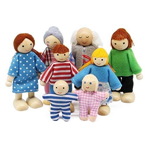 Wagoog Puppenhaus Puppenfamilie Set, Holz 8 Personen Figuren...