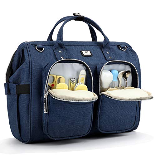 Pomelo Best Wickeltasche mit wasserdicher Wickelunterlage und 2 Kinderwagen Haken verstellbare Schultergurt multifunktionale Umhängetasche Reisetasche für Unterwegs (Dunkelblau)