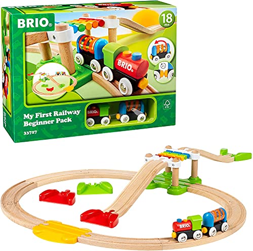 BRIO World 33727 Mein erstes Bahn Spiel Set - Zug mit Waggon, Schienen & Hängebrücke für Kleinkinder Einsteiger-Set empfohlen ab 18 Monaten