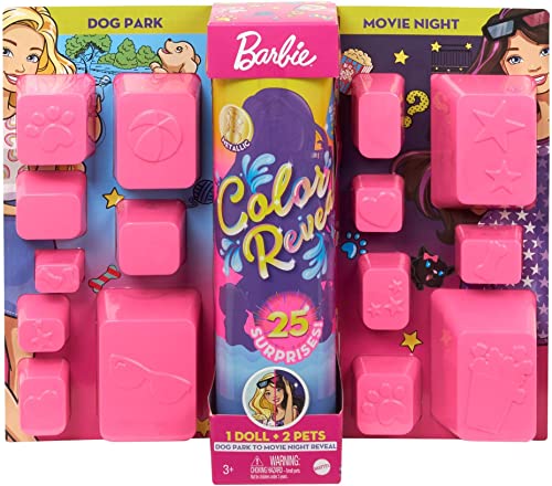 Barbie GPD56 - Color Reveal Ultimate Reveal,+25 Überraschungen, 2 Tiere, Tag Nacht Wechseloutfits: 15 Überraschungstüten mit Puppenmode, Farbenthüllung in Wasser, 8 Farbwechseleffekte;ab 3 Jahren