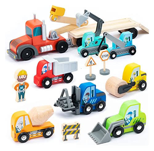 UMU® Holz Baufahrzeug Transporter Spielset für Kinder...