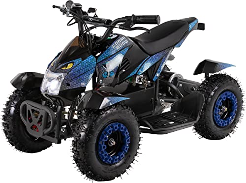 Mini Kinder Elektro Quad ATV Cobra 𝟴𝟬𝟬 Watt 36 V Pocket Quad - Original Actionbikes Motors - Safety Touch - 3 Geschwindigkeitsstufen - Kinder Bike (Blau/Schwarz)