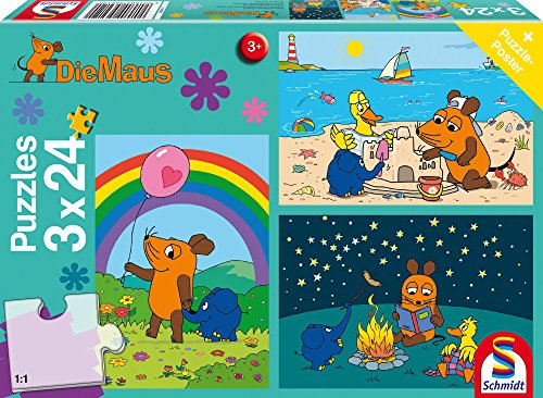 Schmidt Spiele 56212 Die Maus, Gute Freunde, 3x24 Teile Kinderpuzzle