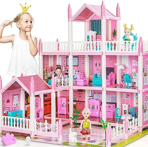 Puppenhaus für 4 5 6 7 8 jährige Mädchen - 3 Puppen,...